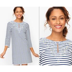 Talbots x Cabana Life Nautical Striped Embroidered UPF 50+ Tunic Dress Large